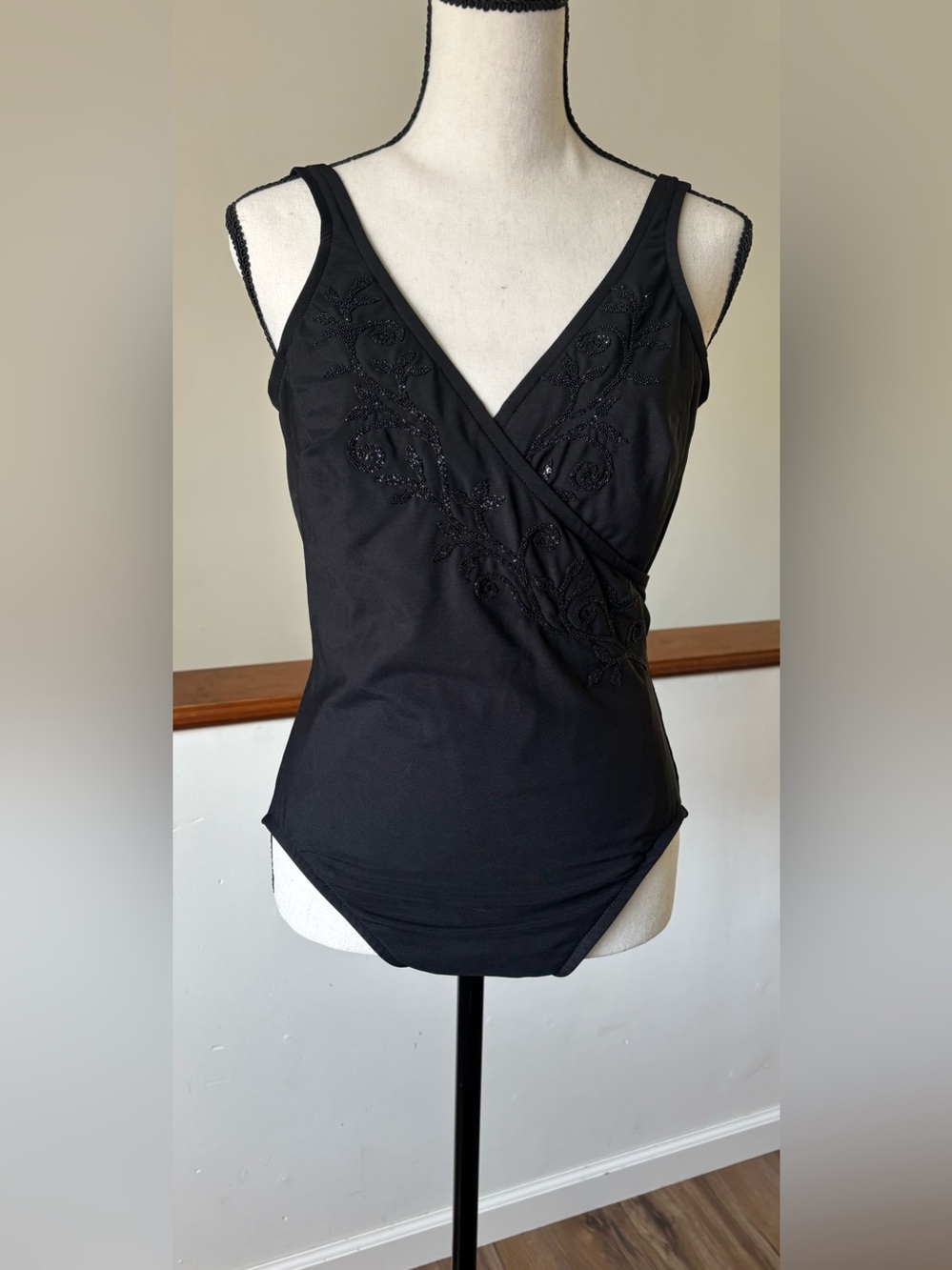 Miraclesuit Black Beaded V-neck Swimsuit
